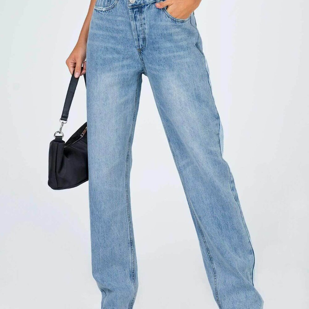 Princess Polly Holly asymmetric straight leg jean light wash denim - Size 2